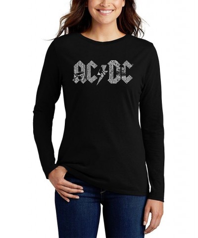 Women's Long Sleeve Word Art ACDC T-shirt Black $14.80 Tops