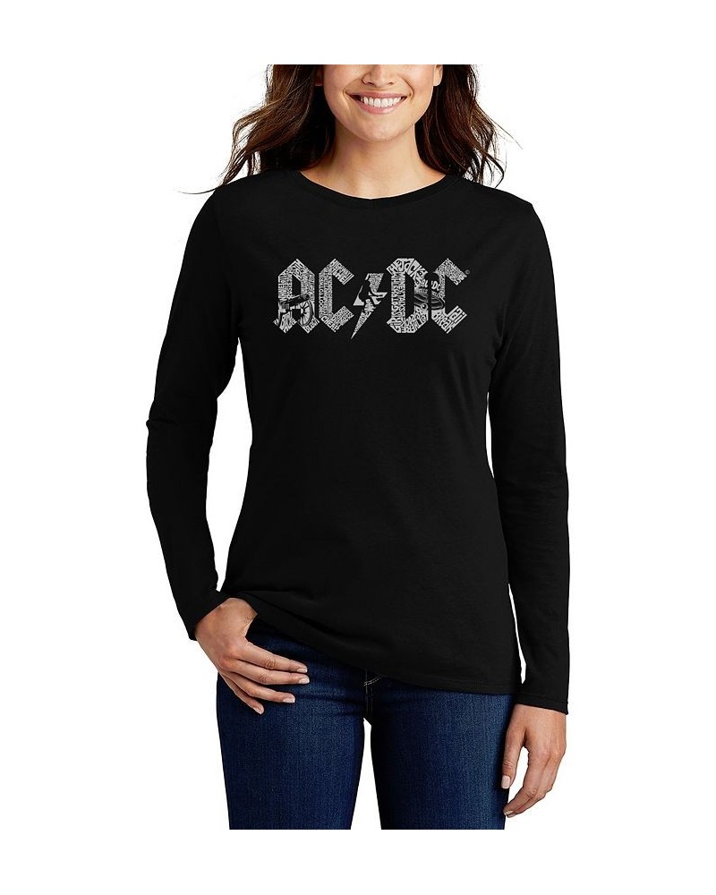 Women's Long Sleeve Word Art ACDC T-shirt Black $14.80 Tops