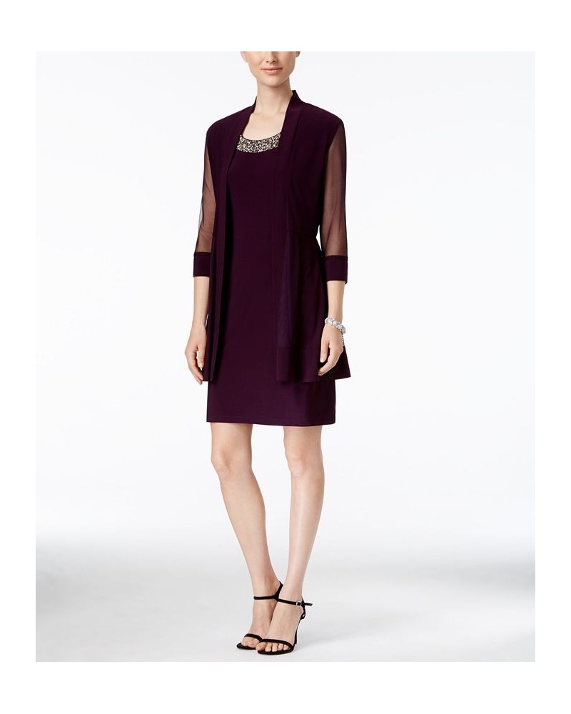 Embellished Dress and Illusion Duster Jacket Plum $47.96 Dresses