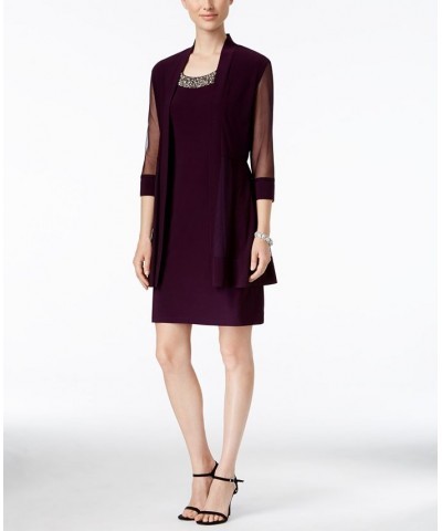 Embellished Dress and Illusion Duster Jacket Plum $47.96 Dresses