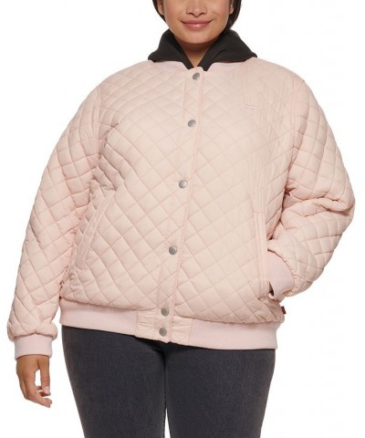 Plus Size Quilted Bomber Jacket Pink $44.85 Jackets
