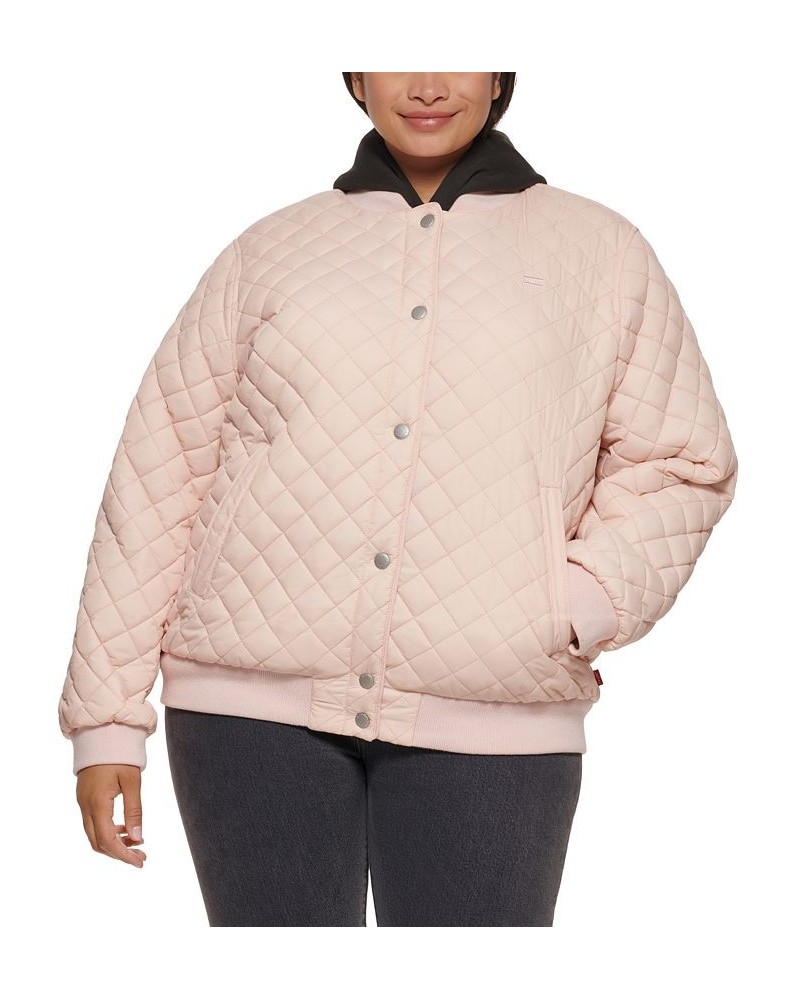 Plus Size Quilted Bomber Jacket Pink $44.85 Jackets