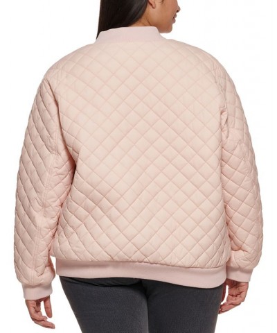 Plus Size Quilted Bomber Jacket Pink $44.85 Jackets