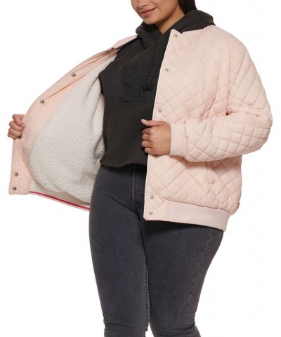 Plus Size Quilted Bomber Jacket Pink $44.85 Jackets