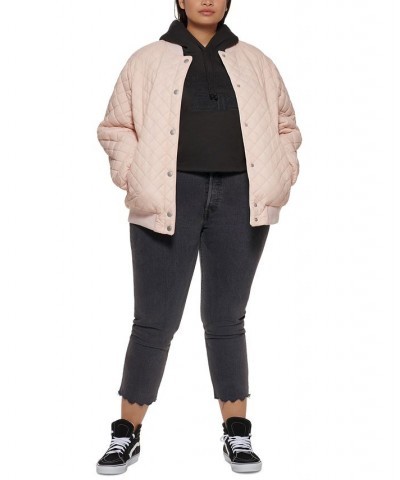 Plus Size Quilted Bomber Jacket Pink $44.85 Jackets