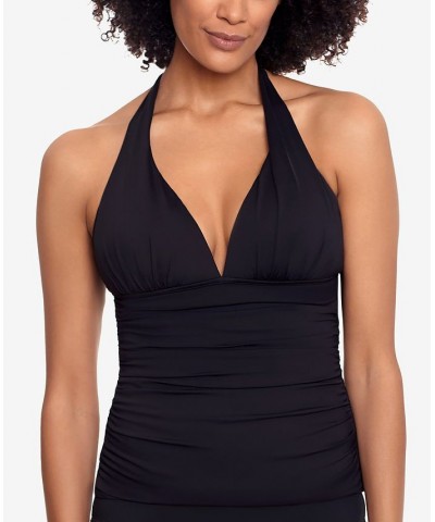 Beach Club Solid Molded Cup Halter Tankini Top Black $36.72 Swimsuits