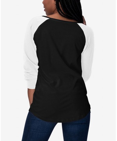 Women's Raglan Word Art Heart Notes T-shirt Black, White $25.07 Tops