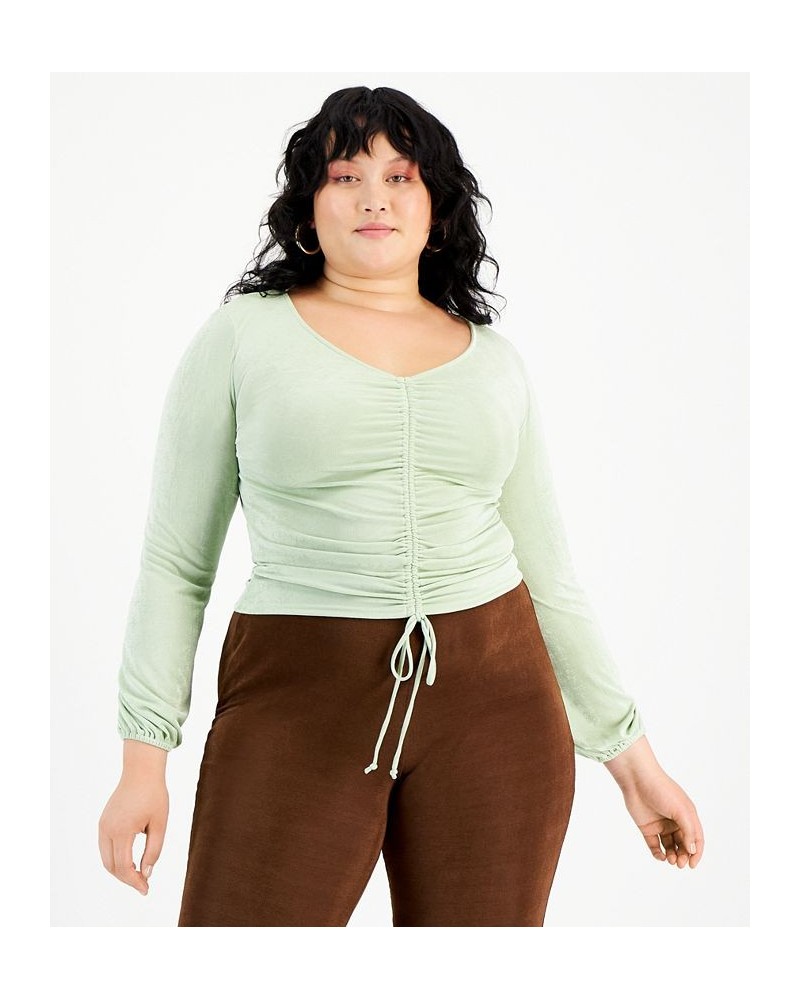 Trendy Plus Size Ruched Slinky Top Desert Sage $12.71 Tops