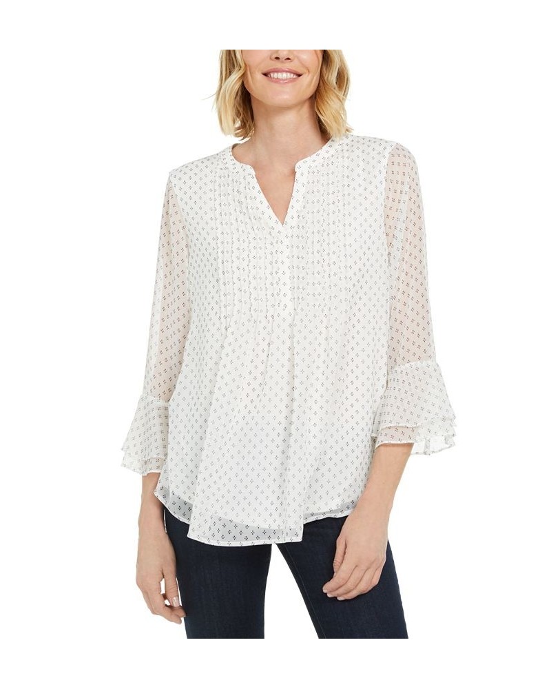 Petite Printed Pintuck Top White $25.51 Tops