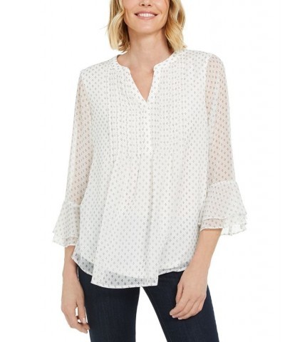 Petite Printed Pintuck Top White $25.51 Tops