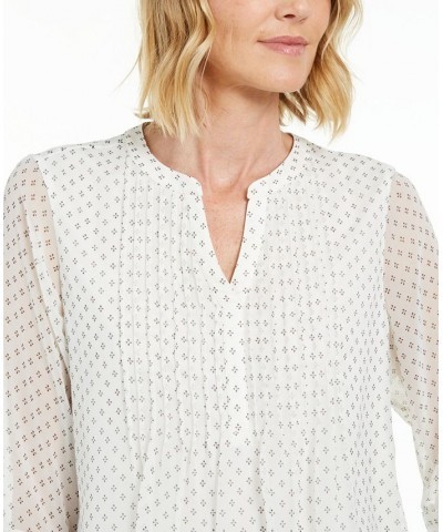 Petite Printed Pintuck Top White $25.51 Tops