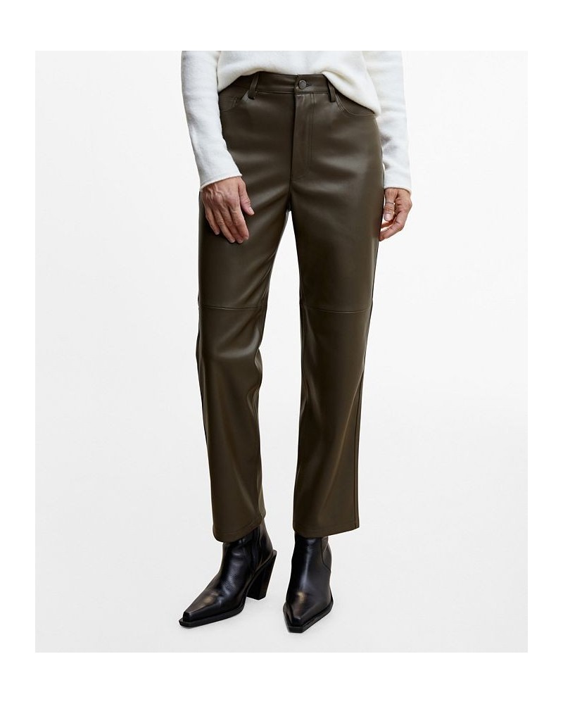 Women's Leather-Effect Straight Trousers Brown $42.39 Pants