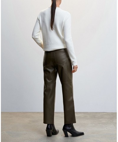 Women's Leather-Effect Straight Trousers Brown $42.39 Pants