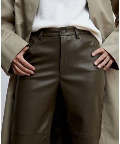 Women's Leather-Effect Straight Trousers Brown $42.39 Pants