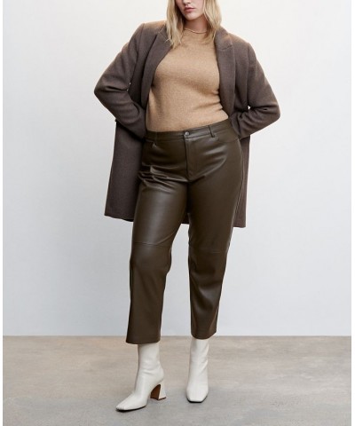 Women's Leather-Effect Straight Trousers Brown $42.39 Pants