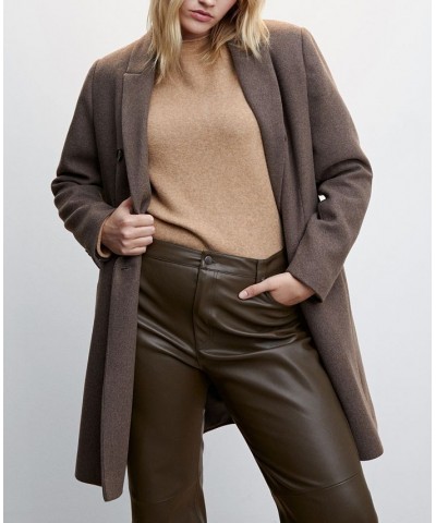 Women's Leather-Effect Straight Trousers Brown $42.39 Pants