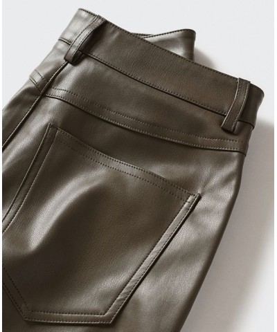 Women's Leather-Effect Straight Trousers Brown $42.39 Pants