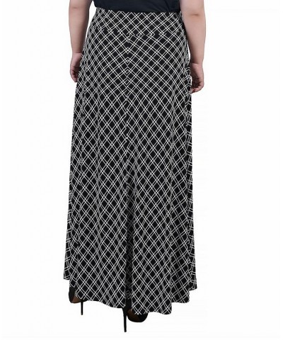 Plus Size Maxi with Sash Waist Tie Skirt Black White Diamond $15.05 Skirts