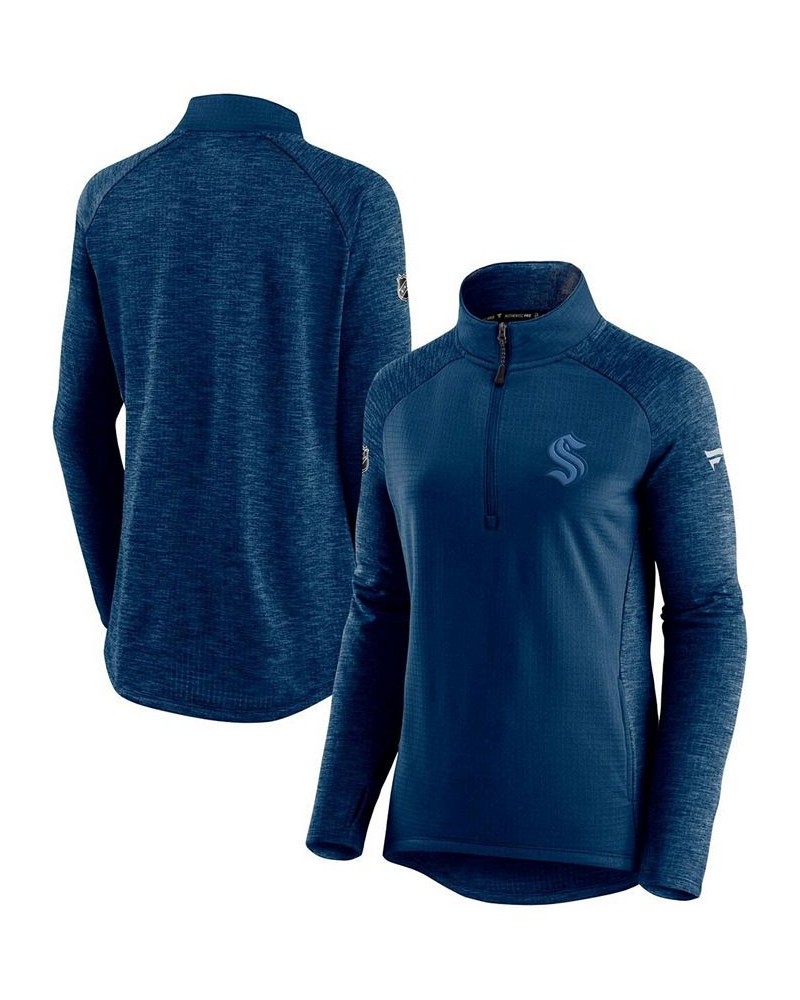 Women's Seattle Kraken Authentic Pro Travel and Training Raglan Quarter-Zip Jacket Navy, Heathered Navy $40.80 Jackets