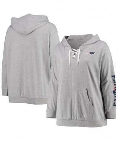 Women's Plus Size Heathered Gray New England Patriots Lace-Up Pullover Hoodie Heathered Gray $22.96 Sweatshirts