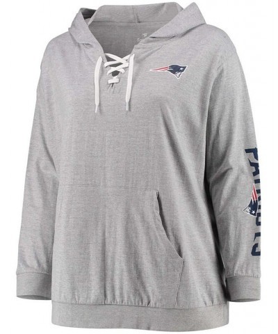 Women's Plus Size Heathered Gray New England Patriots Lace-Up Pullover Hoodie Heathered Gray $22.96 Sweatshirts