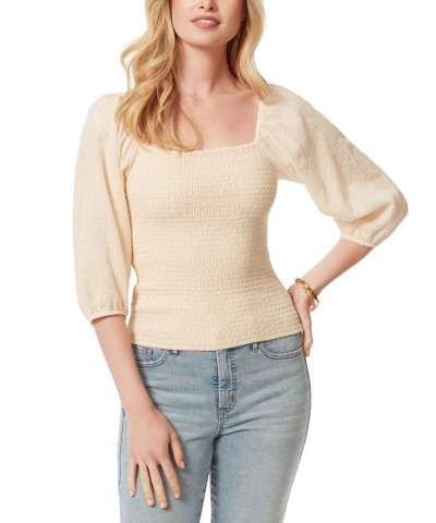 Women's Cotton Katiya Smocked Top Tan/Beige $29.33 Tops