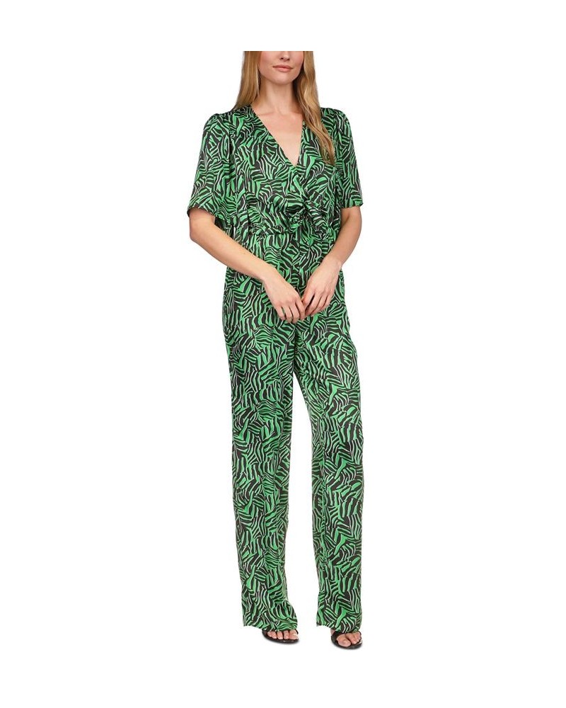 Women's Zebra-Print Tie Jumpsuit Spring Green $42.36 Pants