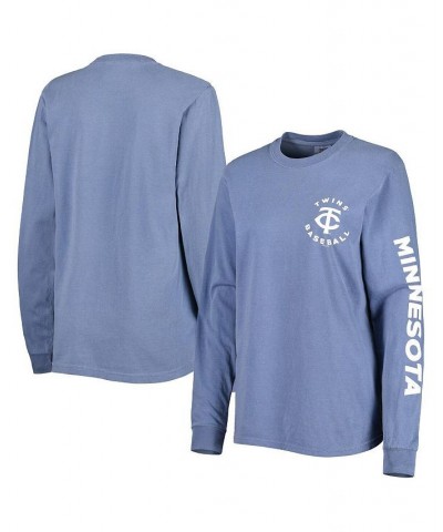 Women's Blue Minnesota Twins Team Pigment Dye Long Sleeve T-shirt Blue $30.00 Tops