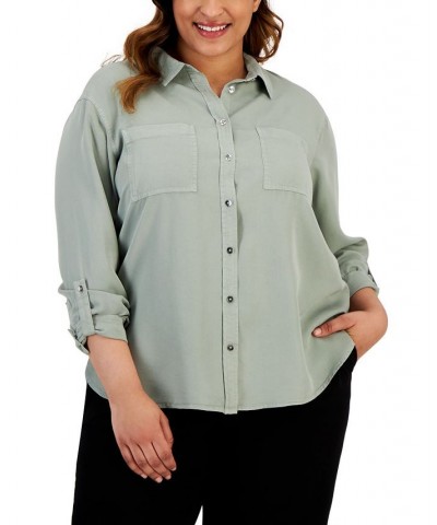 Trendy Plus Size Utility Shirt Green $20.40 Tops