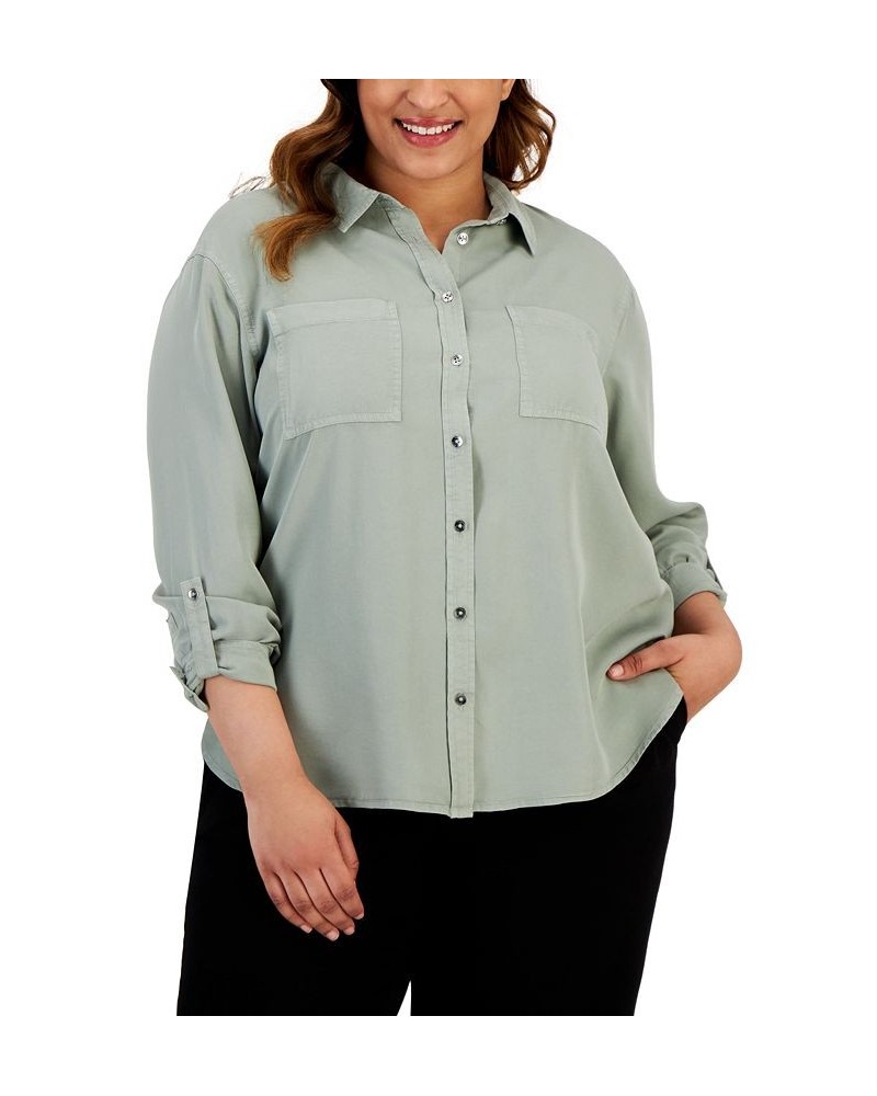 Trendy Plus Size Utility Shirt Green $20.40 Tops