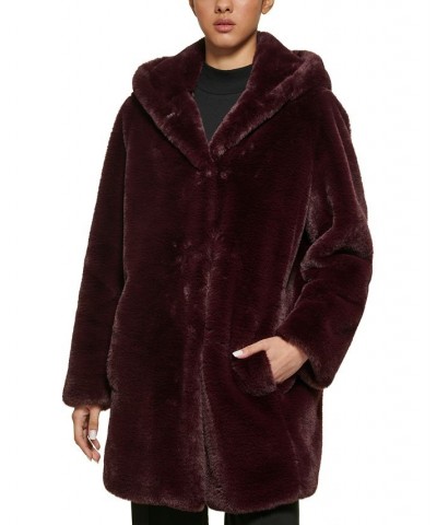 Women's Hooded Faux-Fur Coat Purple $74.40 Coats