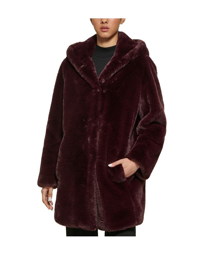 Women's Hooded Faux-Fur Coat Purple $74.40 Coats