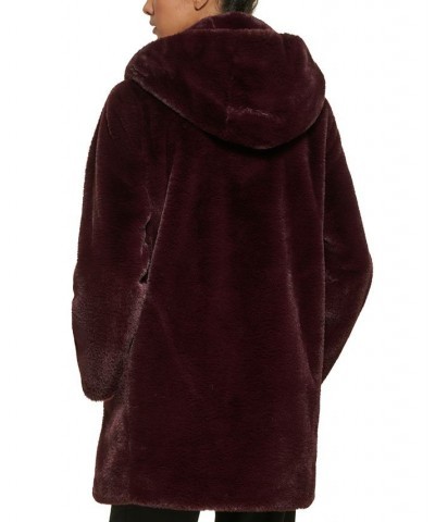 Women's Hooded Faux-Fur Coat Purple $74.40 Coats