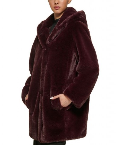 Women's Hooded Faux-Fur Coat Purple $74.40 Coats