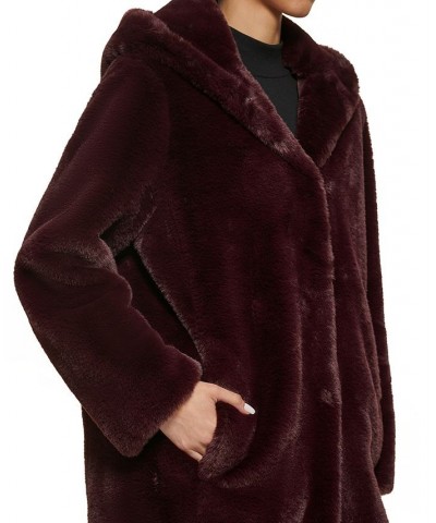 Women's Hooded Faux-Fur Coat Purple $74.40 Coats