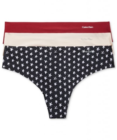 Women's Invisibles 3-Pack Thong Underwear QD3558 Star Stamp/beechwood/red Carpet $17.55 Panty