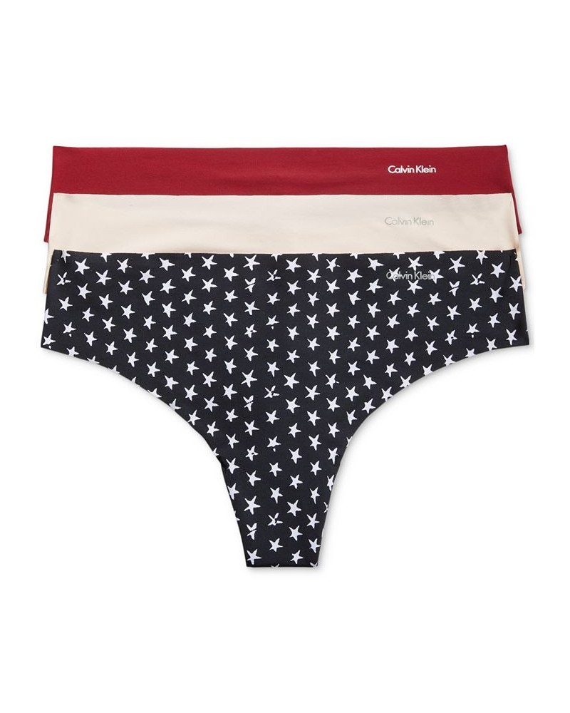 Women's Invisibles 3-Pack Thong Underwear QD3558 Star Stamp/beechwood/red Carpet $17.55 Panty