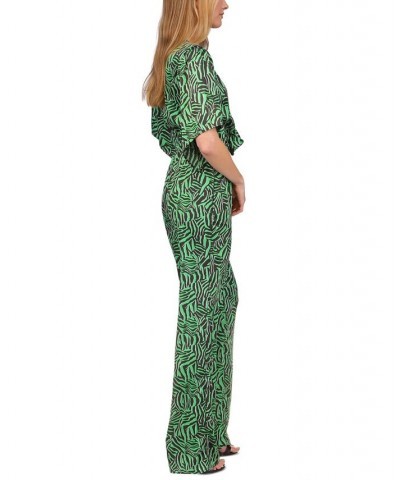 Women's Zebra-Print Tie Jumpsuit Spring Green $42.36 Pants
