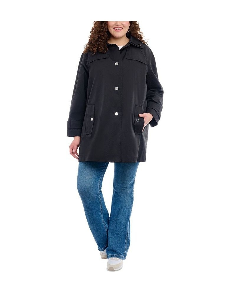 Women's Plus Size Single-Breasted Hooded Raincoat Black $41.60 Coats