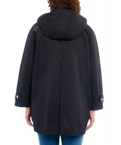 Women's Plus Size Single-Breasted Hooded Raincoat Black $41.60 Coats