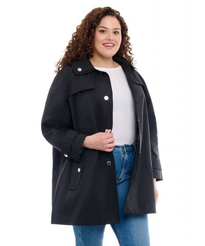 Women's Plus Size Single-Breasted Hooded Raincoat Black $41.60 Coats