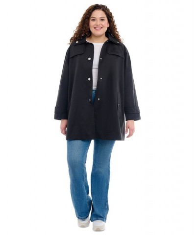 Women's Plus Size Single-Breasted Hooded Raincoat Black $41.60 Coats