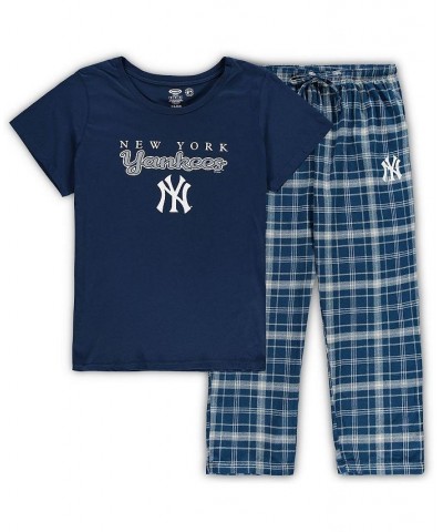 Women's Navy Gray New York Yankees Plus Size T-shirt and Flannel Pants Sleep Set Navy, Gray $25.20 Pajama