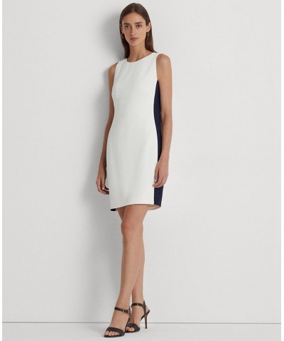 Women's Two-Tone Crepe Shift Dress White/French Navy $29.19 Dresses