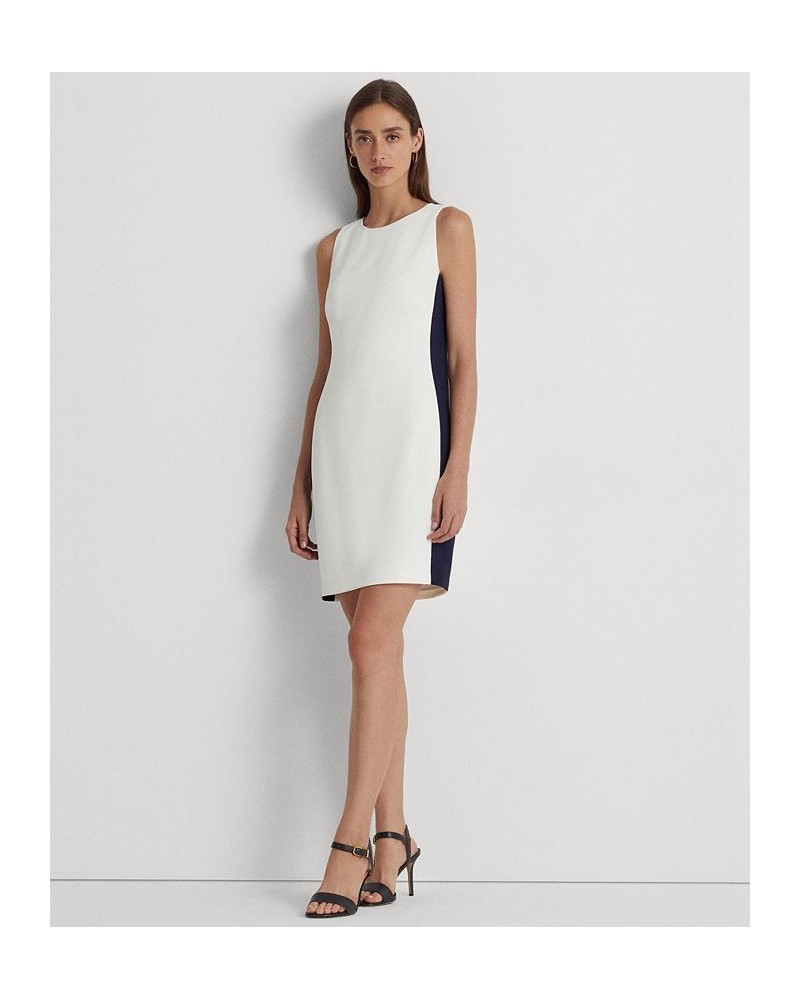 Women's Two-Tone Crepe Shift Dress White/French Navy $29.19 Dresses