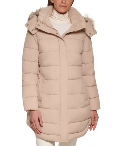 Women's Faux-Fur-Trim Hooded Puffer Coat Tan/Beige $95.00 Coats