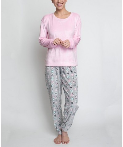 Women's Silky Velour Long Sleeve Top and Jog Style Pant Pajama Set 2 Piece Pink 2 $31.90 Sleepwear