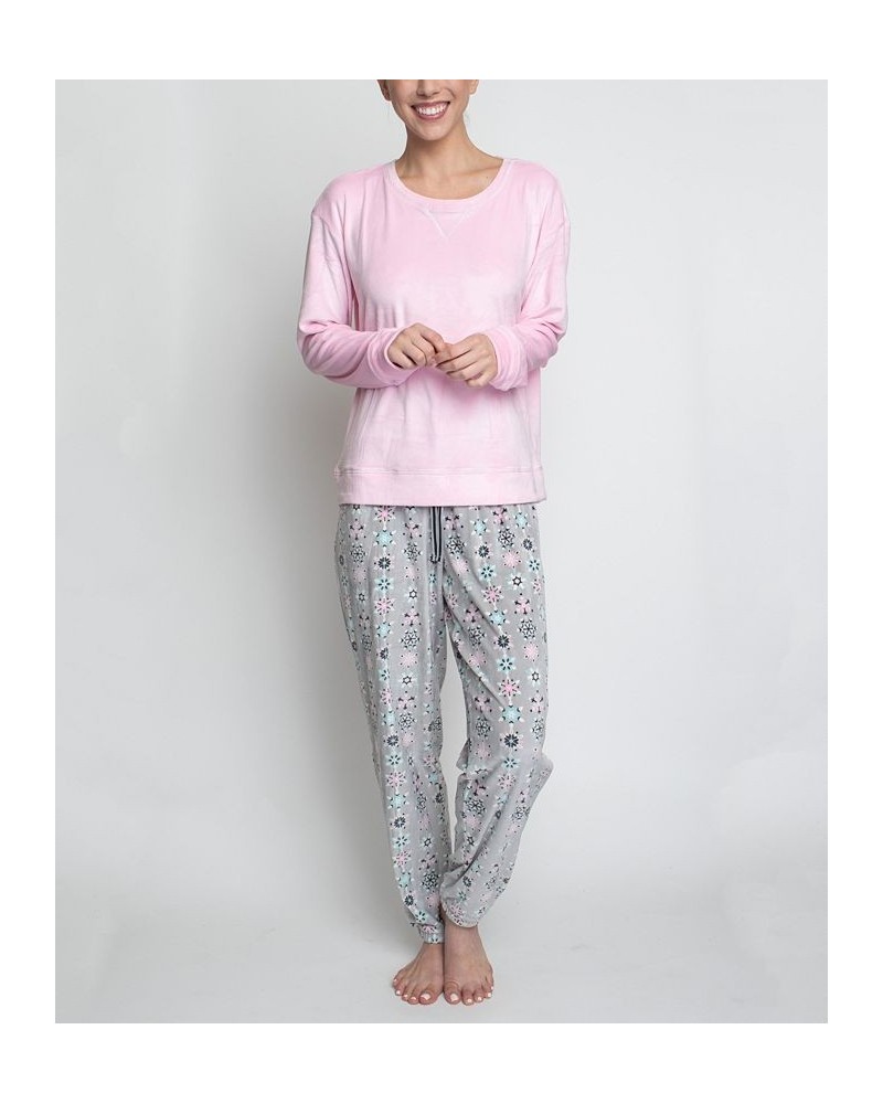 Women's Silky Velour Long Sleeve Top and Jog Style Pant Pajama Set 2 Piece Pink 2 $31.90 Sleepwear