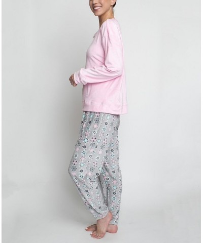 Women's Silky Velour Long Sleeve Top and Jog Style Pant Pajama Set 2 Piece Pink 2 $31.90 Sleepwear