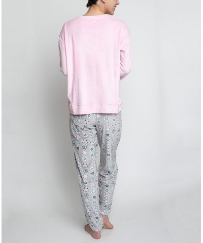 Women's Silky Velour Long Sleeve Top and Jog Style Pant Pajama Set 2 Piece Pink 2 $31.90 Sleepwear